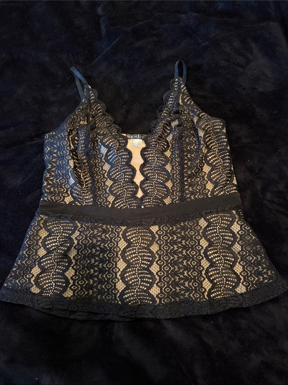 VENUS Black Lace Peplum Camisole with Nude Lining